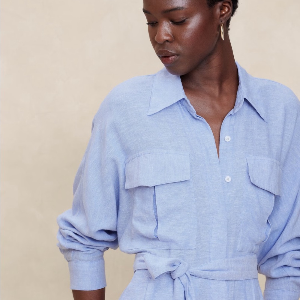 LINEN-BLEND BLACK MINI SHIRTDRESS - Picture 3 of 4